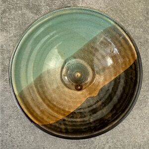 Handcrafted Ceramic Art Plate Trinket Ring Dish- Green and Brown